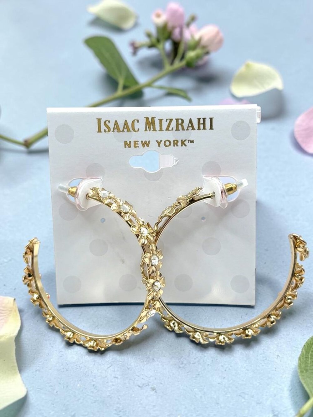Isaac Mizrahi Gold-Tone Flower Hoop Earrings